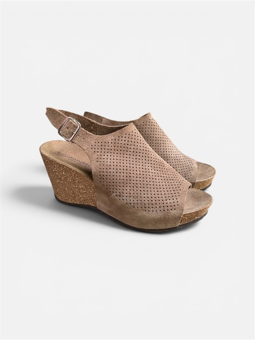 A. Giannetti Perforated Leather Wedge Sandal Made in Italy Size 7 1/2